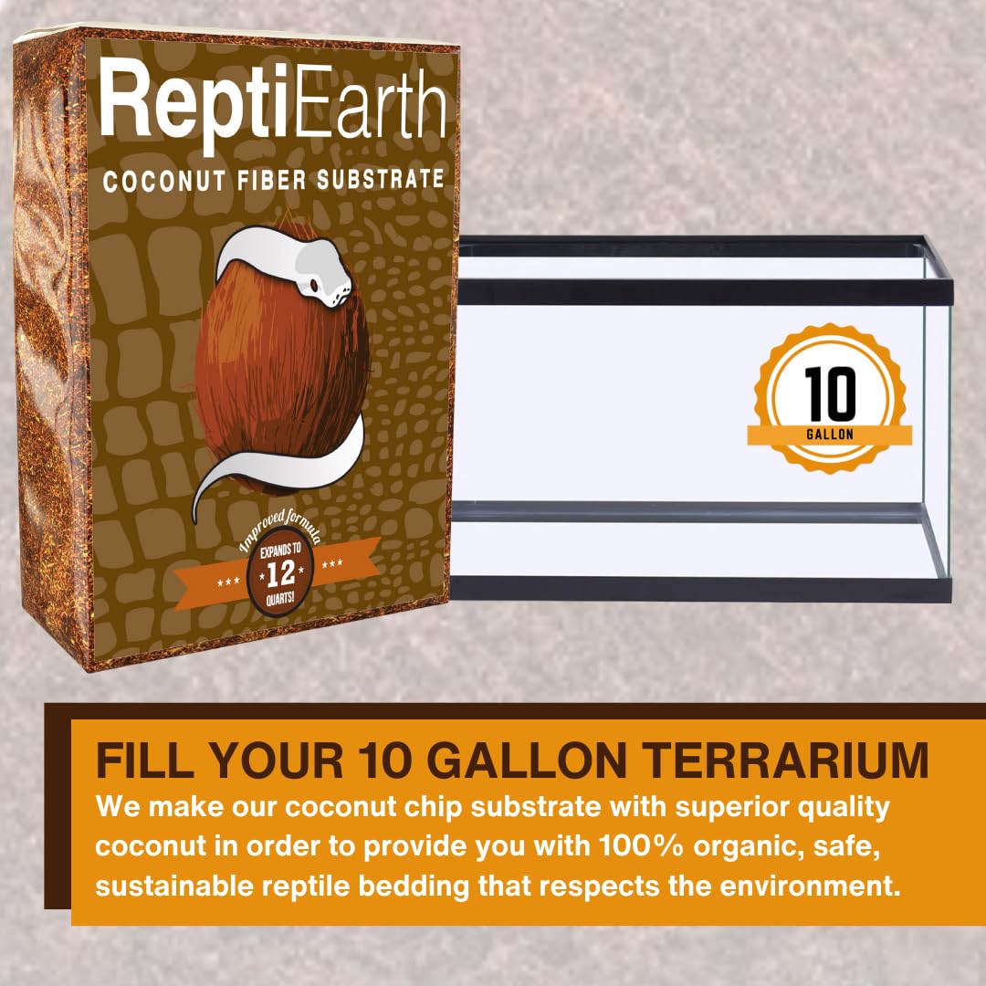Reptiearth Reptile Bedding, Fluffy Coconut Fiber Substrate 12 Quart Organic Coco Ready To Use For Bioactive Snake Terrarium, Liz